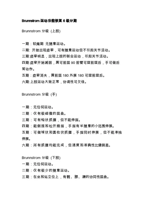 Brunnstrom运动功能恢复6级分期
