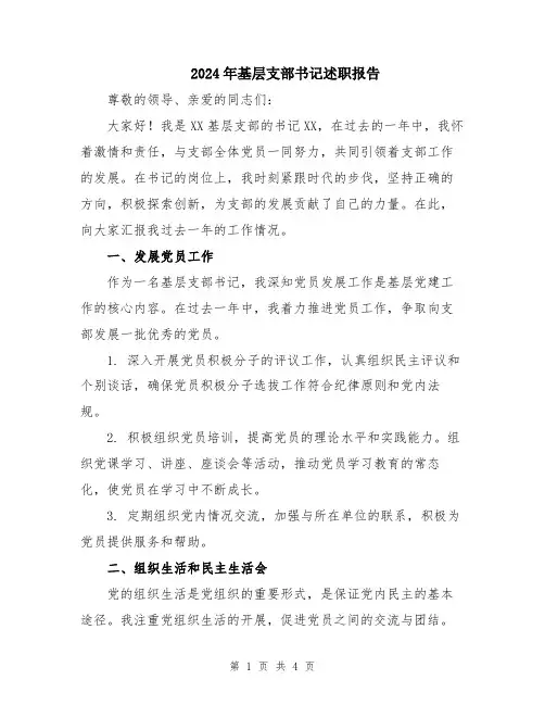 2024年基层支部书记述职报告