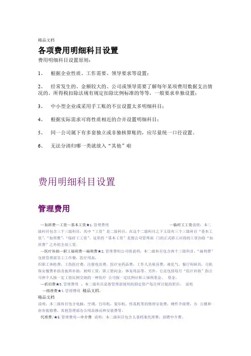 各项费用明细科目设置培训讲学