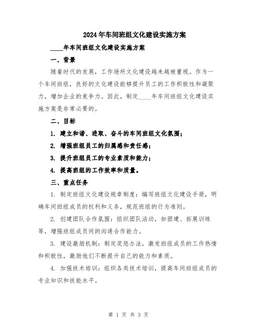 2024年车间班组文化建设实施方案