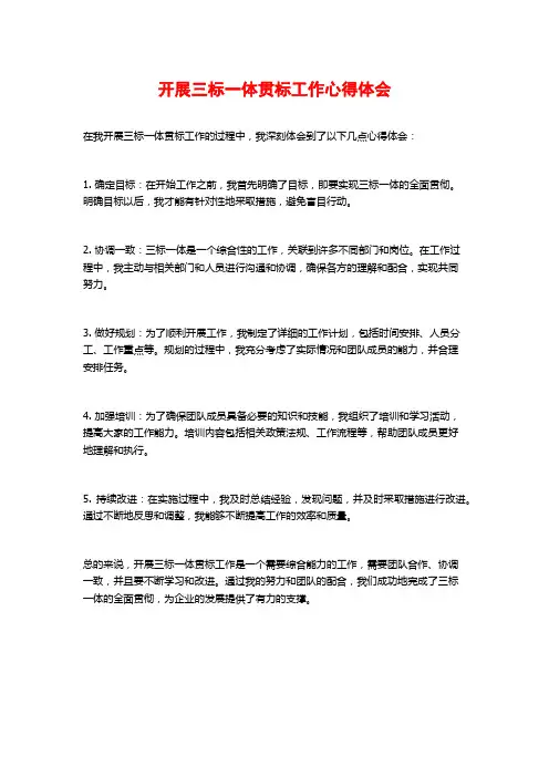 开展三标一体贯标工作心得体会