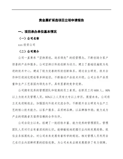 贵金属矿采选项目立项申请报告模板参考