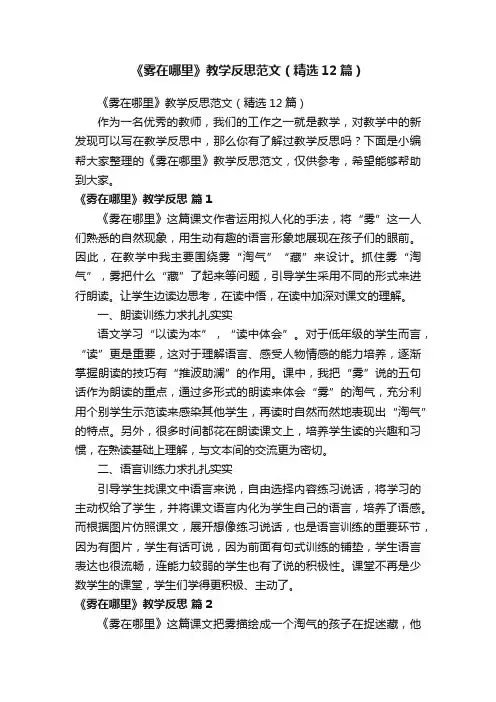 《雾在哪里》教学反思范文（精选12篇）