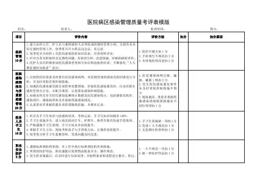医院病区感染管理质量考评表模版