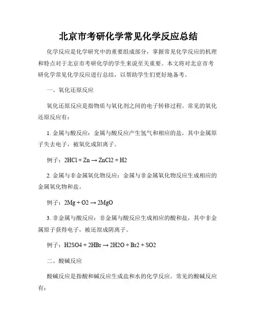 北京市考研化学常见化学反应总结