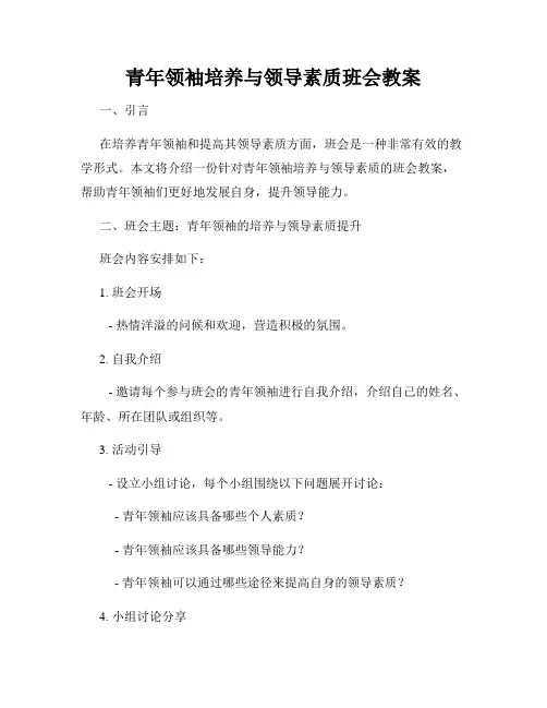 青年领袖培养与领导素质班会教案
