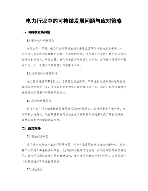 电力行业中的可持续发展问题与应对策略