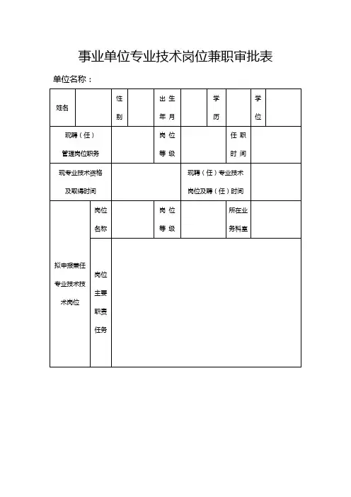 事业单位专业技术岗位兼职审批表