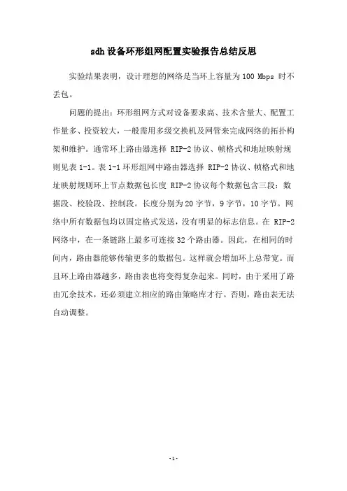sdh设备环形组网配置实验报告总结反思