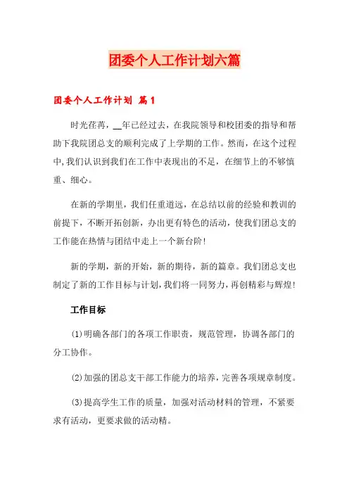 团委个人工作计划六篇