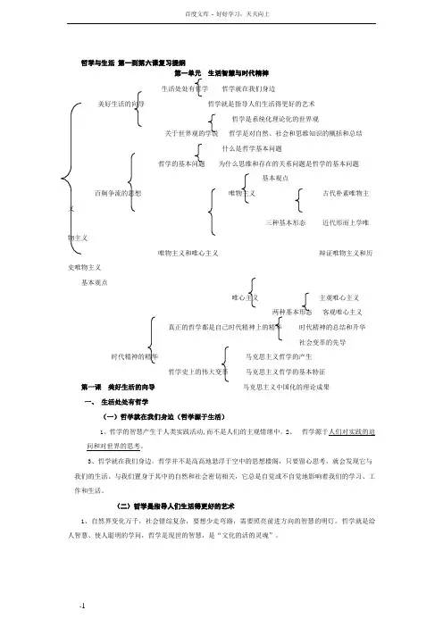 哲学及生活第一到第六课复习提纲