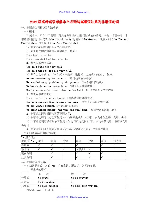 2012届高考英语 考前半个月玩转高频语法系列非谓语动词