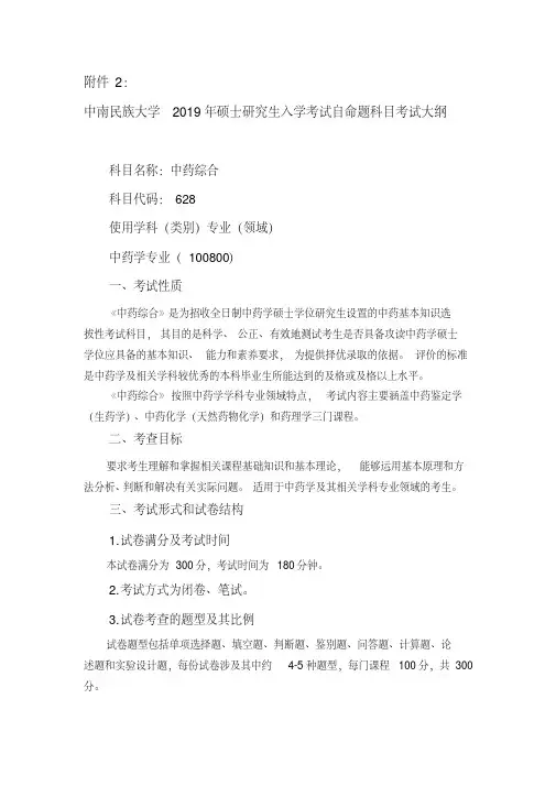 科目名称中药综合科目代码628