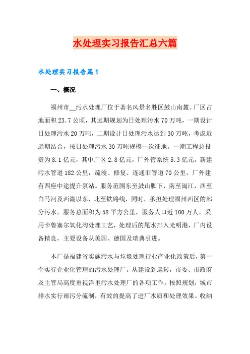 水处理实习报告汇总六篇