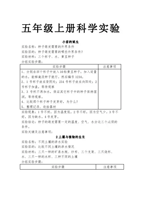 五年级科学实验