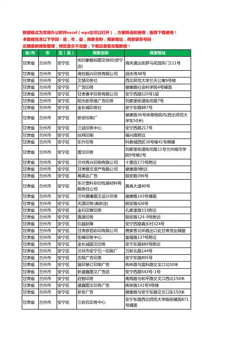 2020新版甘肃省兰州市安宁区印刷工商企业公司商家名录名单黄页联系电话号码地址大全34家