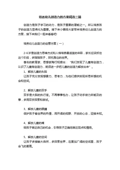 培养幼儿创造力的方案精选三篇