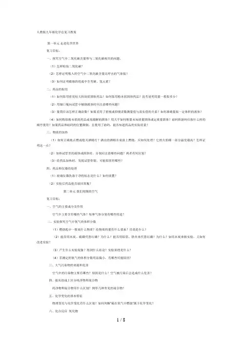人教版九年级化学总复习教案