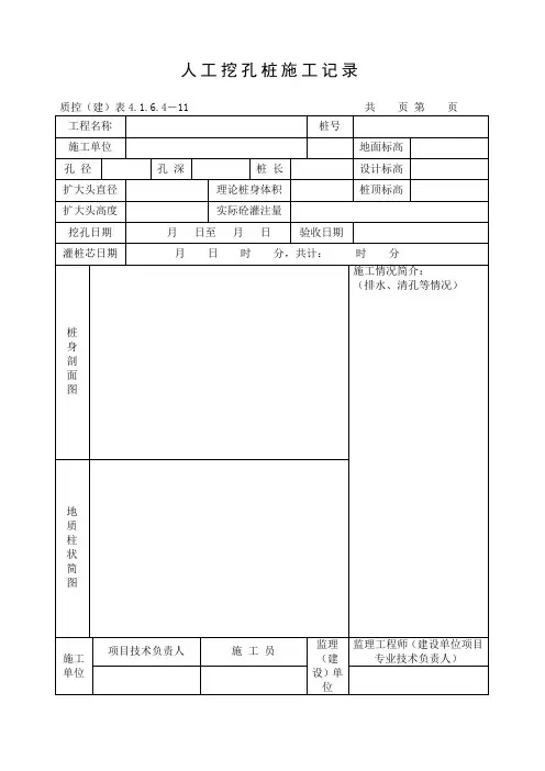 人工挖孔桩施工记录(表格)
