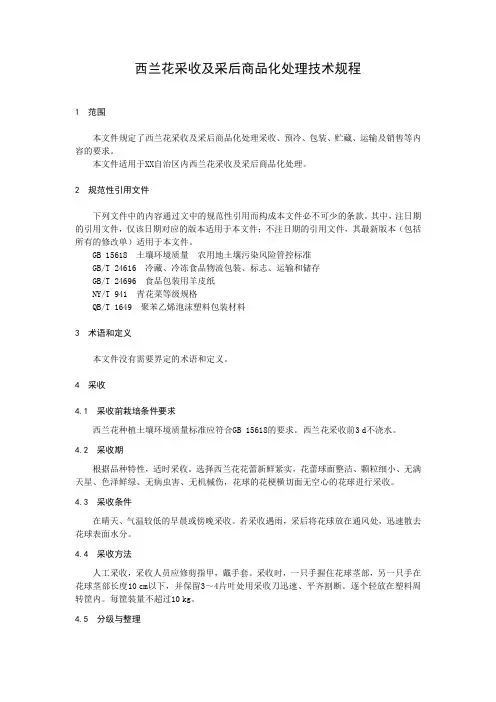 西兰花采收及采后商品化处理技术规程