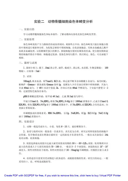 实验二动物骨髓细胞染色体畸变分析