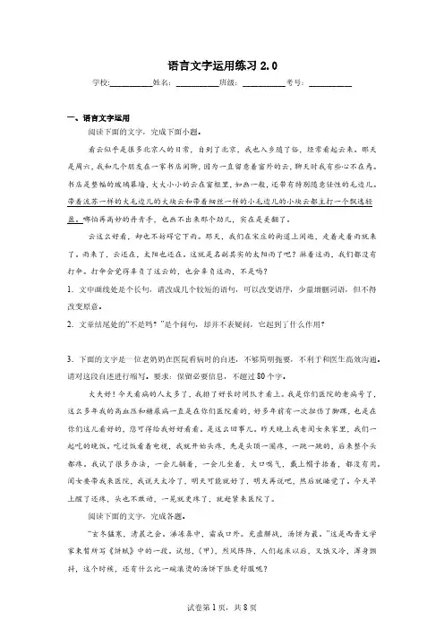 语言文字运用练习2.0