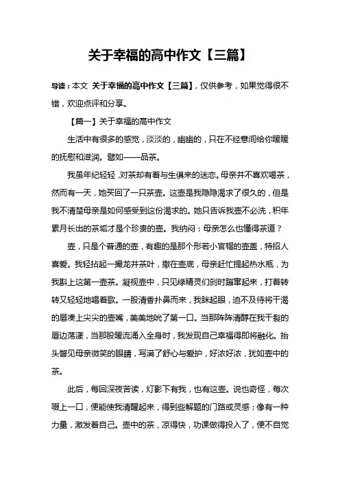 关于幸福的高中作文【三篇】