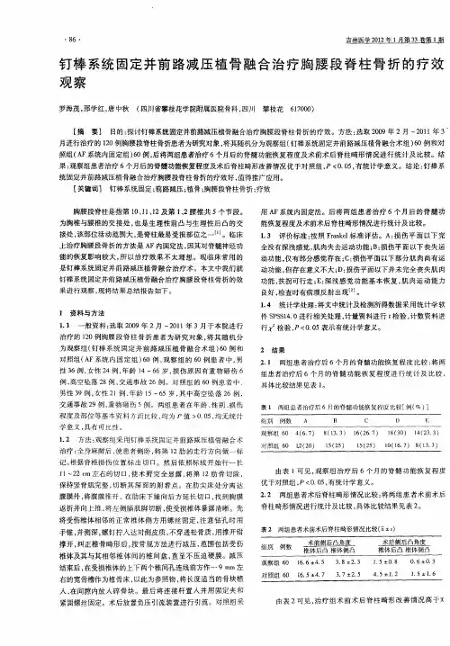 钉棒系统固定并前路减压植骨融合治疗胸腰段脊柱骨折的疗效观察
