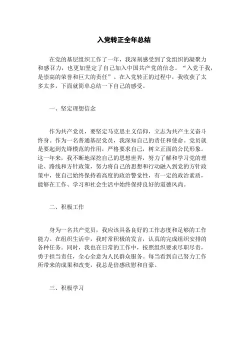 入党转正全年总结