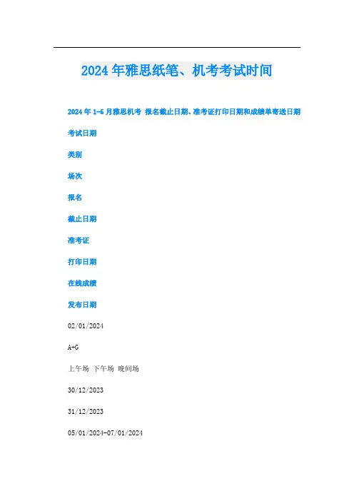 2024年雅思纸笔、机考考试时间