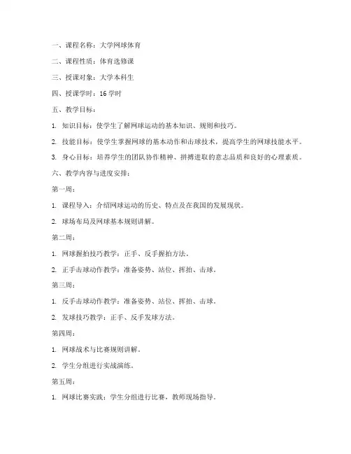 大学网球体育教案模板范文