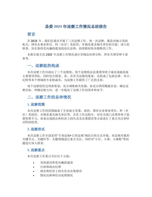 县委2023年巡察工作情况总结报告