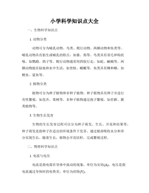 小学科学知识点大全