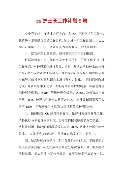 icu护士长工作计划5篇