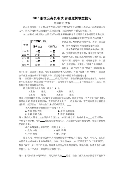 2013浙江公务员考试-国考言语逻辑填空技巧