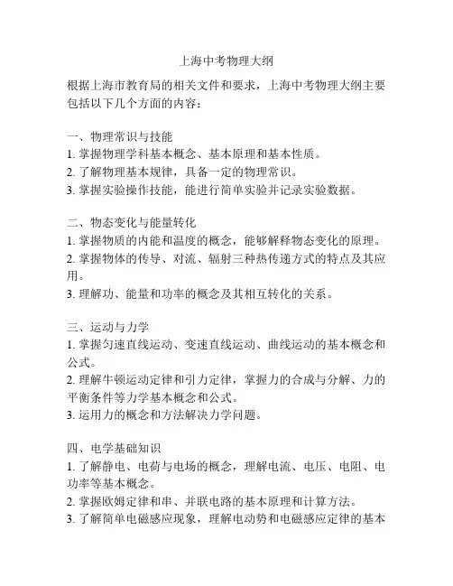 上海中考物理大纲