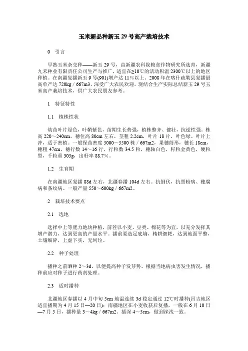 玉米新品种新玉29号高产栽培技术