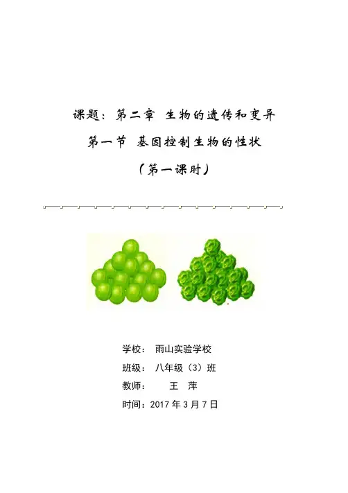 人教版初中生物八年级下册 第一节 基因控制生物的性状 初中八年级生物下册教案教学设计教学反思人教版
