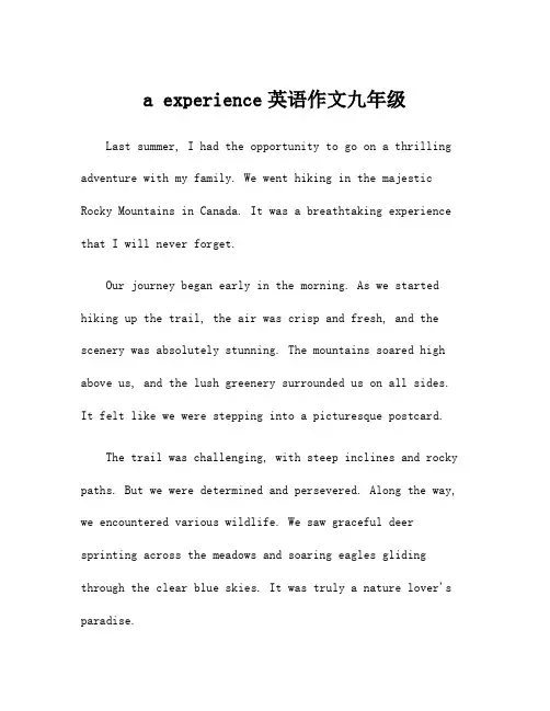a experience英语作文九年级