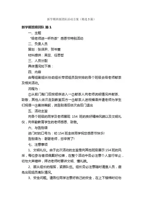 新学期班级团队活动方案（精选5篇）