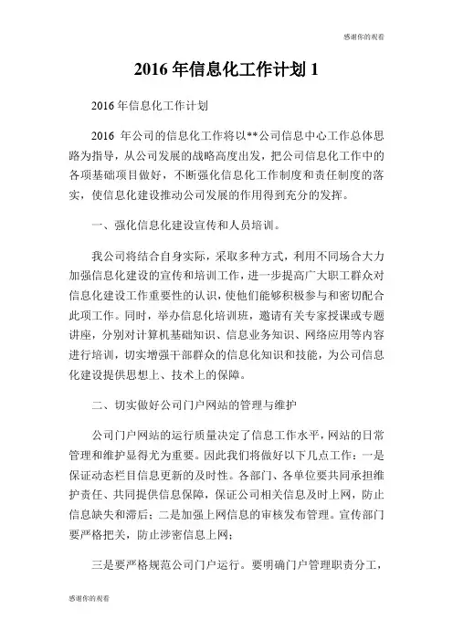 2016年信息化工作计划.doc