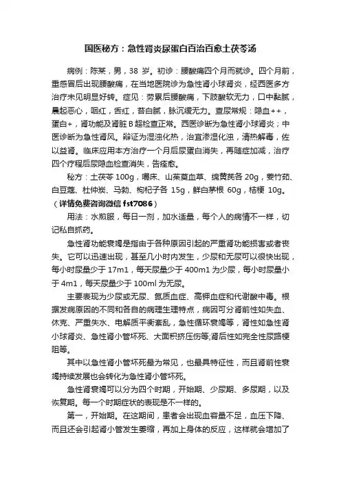 国医秘方：急性肾炎尿蛋白百治百愈土茯苓汤