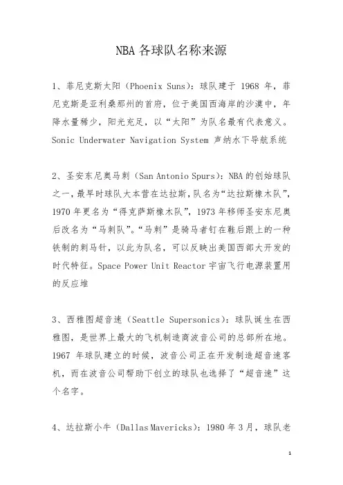 NBA各球队名称来源