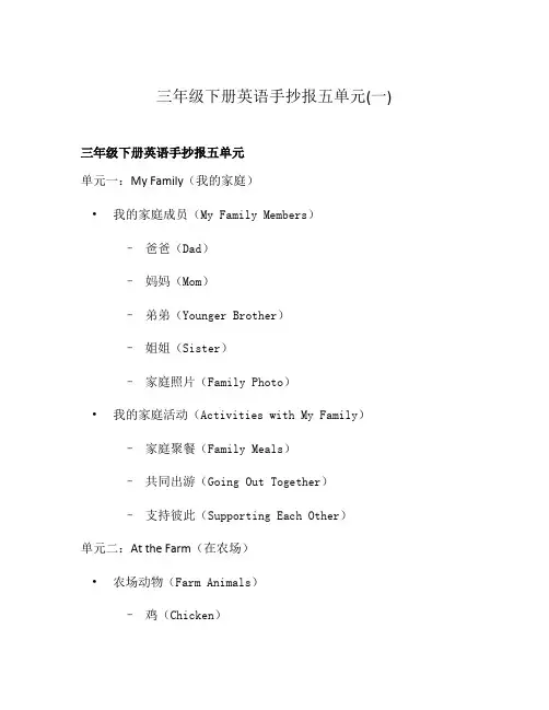 三年级下册英语手抄报五单元(一)