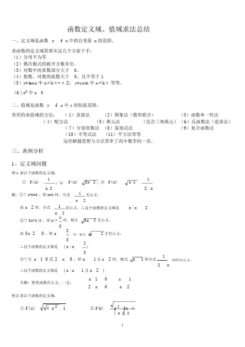 (完整word版)函数定义域、值域求法总结,推荐文档