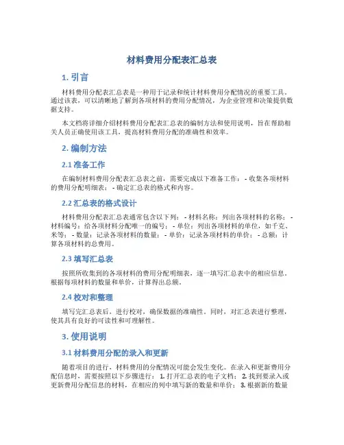材料费用分配表汇总表