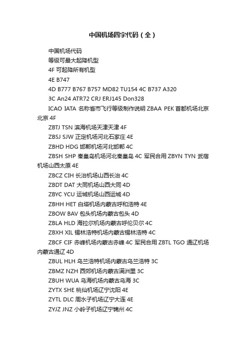 中国机场四字代码（全）