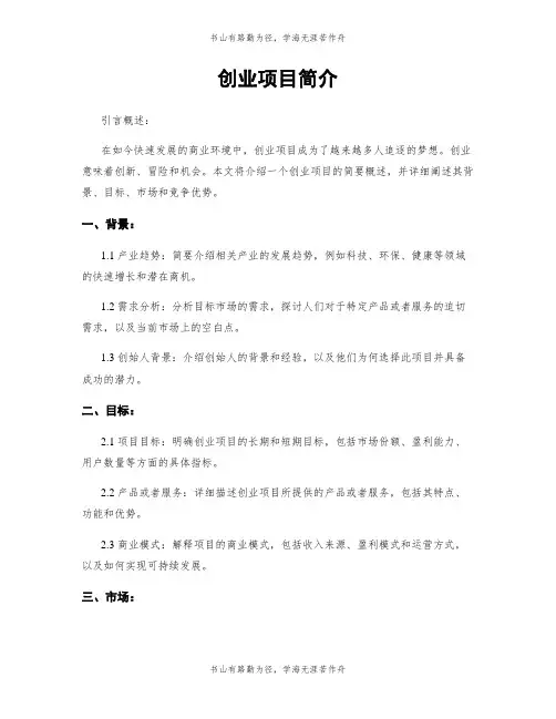 创业项目简介