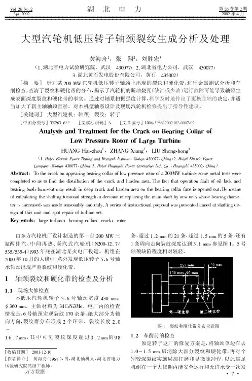 大型汽轮机低压转子轴颈裂纹生成分析及处理