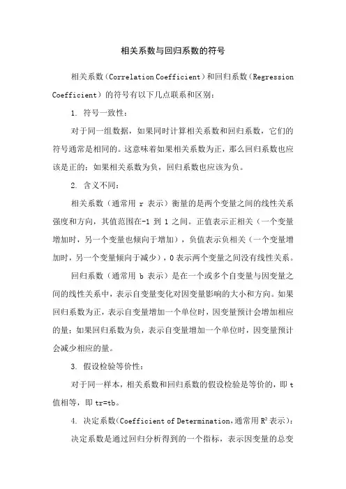 相关系数与回归系数的符号